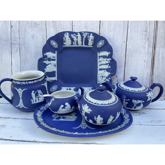 Wedgwood Other - ANTIQUE WEDGWOOD MADE IN ENGLAND DARK BLUE JASPERWARE SET OF 8